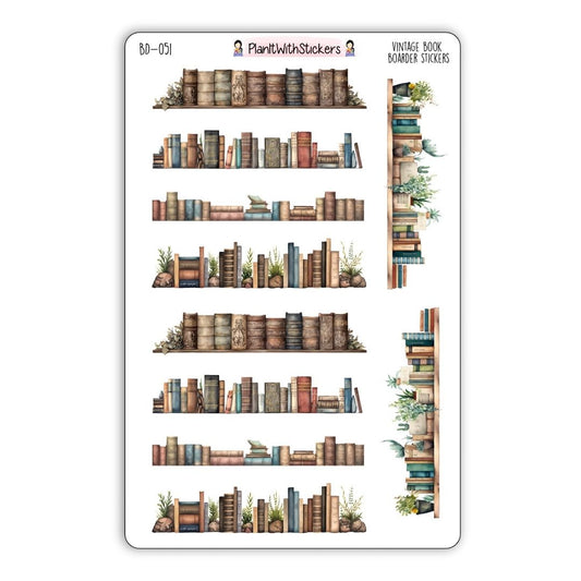 Vintage Library - Book Border Deco Stickers