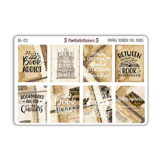 Vintage Library - Bookish Quotes in Full Boxes Stickers