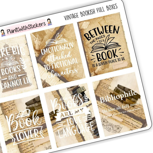 Vintage Library - Bookish Quotes in Full Boxes Stickers