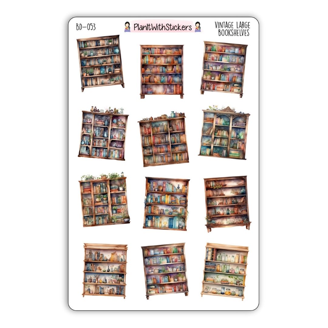 Vintage Large Bookshelves Deco Sticker Sheet