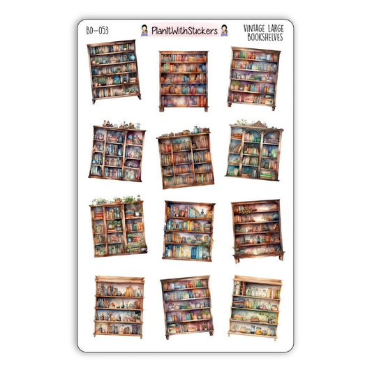 Vintage Large Bookshelves Deco Sticker Sheet
