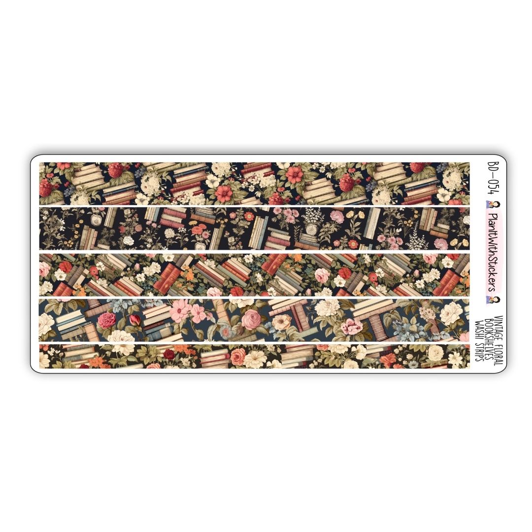 Vintage Floral Bookshelf Washi Strips - Long Strips