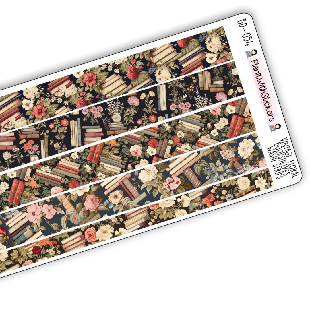 Vintage Floral Bookshelf Washi Strips - Long Strips