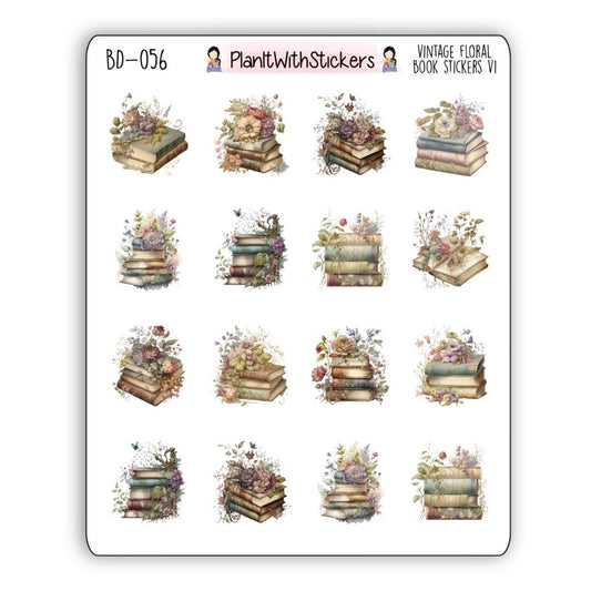 Vintage Library - Floral Book Icon Stickers - Version 1