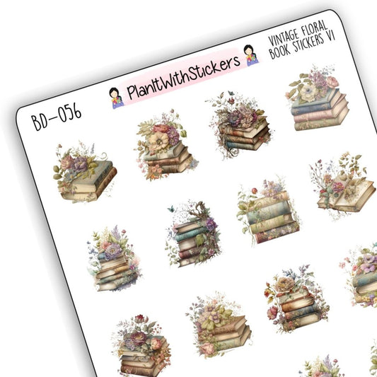 Vintage Library - Floral Book Icon Stickers - Version 1