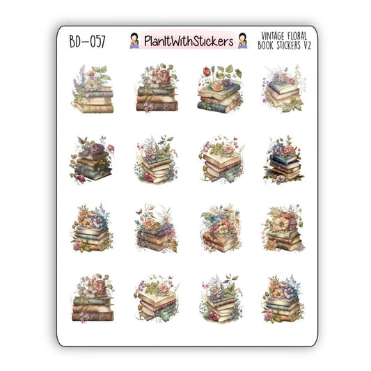 Vintage Library - Floral Book Icon Stickers - Version 2