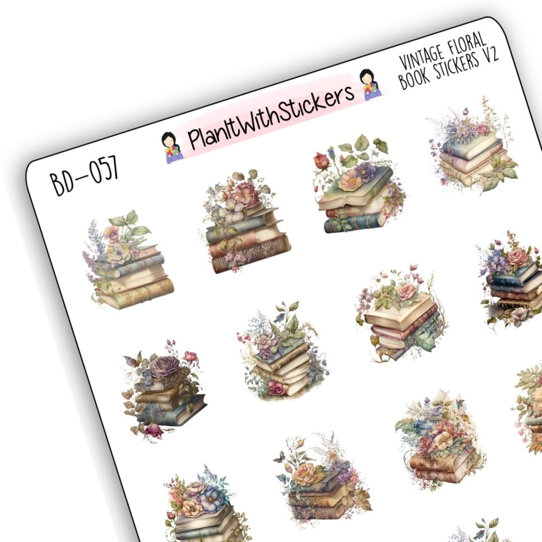 Vintage Library - Floral Book Icon Stickers - Version 2
