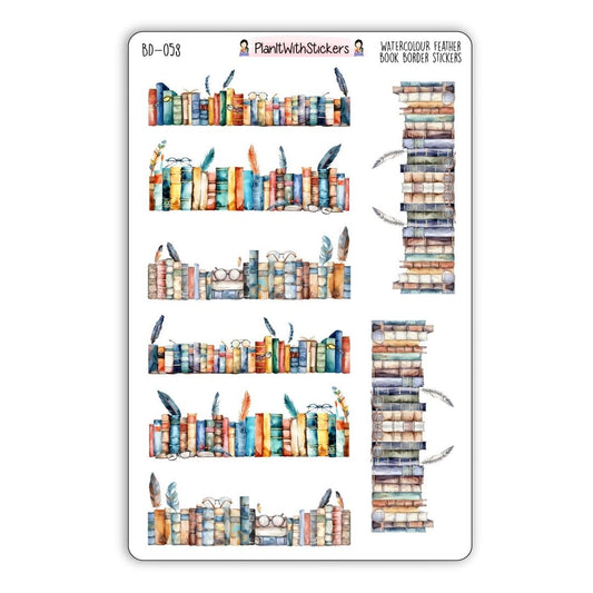 Watercolour Feathers Book Border Deco Stickers