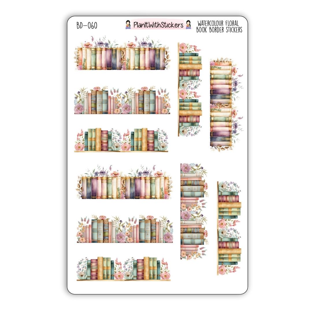Watercolour Floral Book Border Deco Stickers