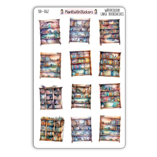 Watercolour Large Bookshelves Deco Sticker Sheet