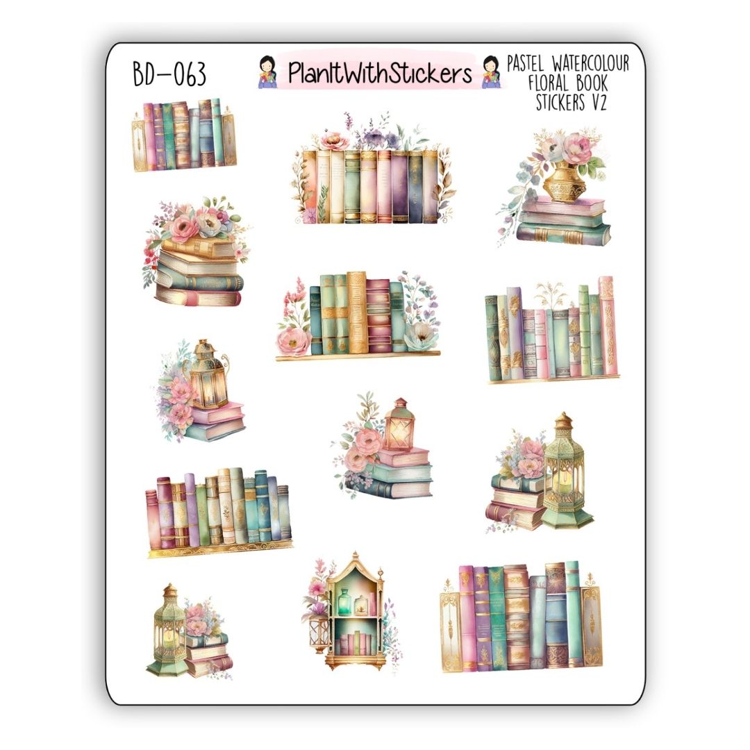 Pastel Watercolour Book Deco Stickers Version 2