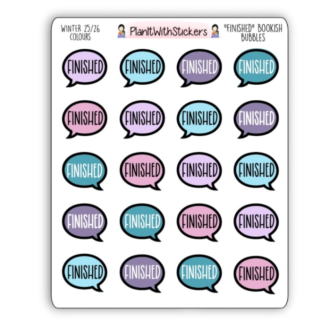 "Finished" Bookish Bubbles Book Review Sticker - Winter 2025 Bookish Collection