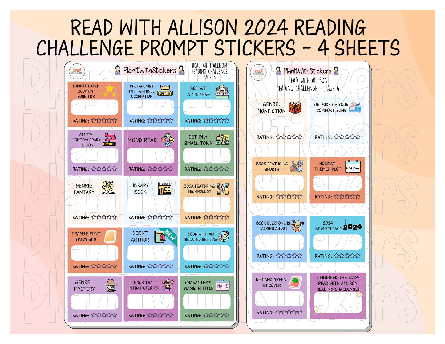 2024 ReadWithAllison Reading Challenge Planner Sticker Kit Planner Stickers for Book Journal and Planner