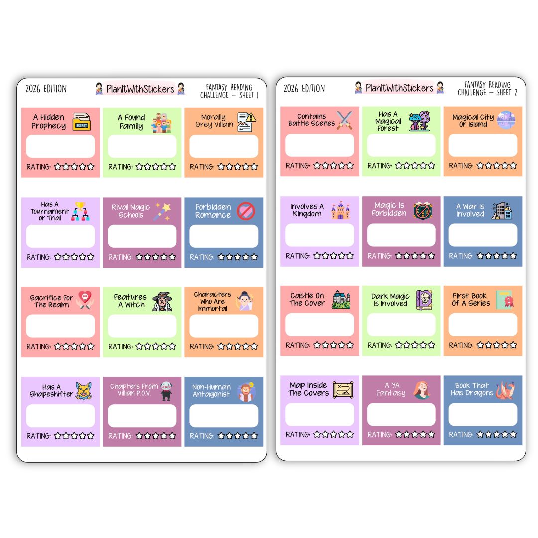 2026 Fantasy Reading Challenge Stickers