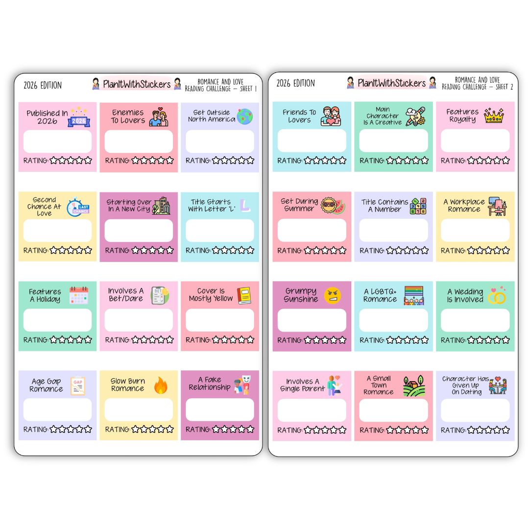 2026 Romance and Love Reading Challenge Stickers