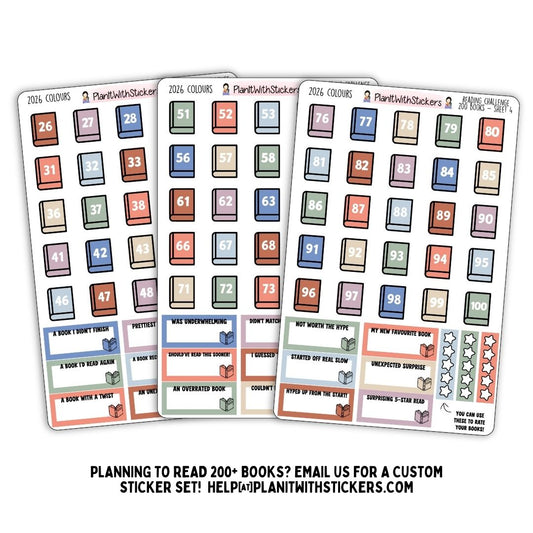 2026 - Annual Book Reading Challenge Tracker Sticker Bundle (Choose between 25 to 200 Books!)