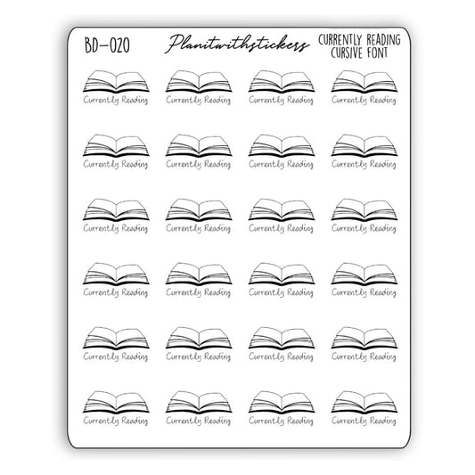 Currently Reading Open Book Stickers - Cursive Font (Monochrome/Foiled)
