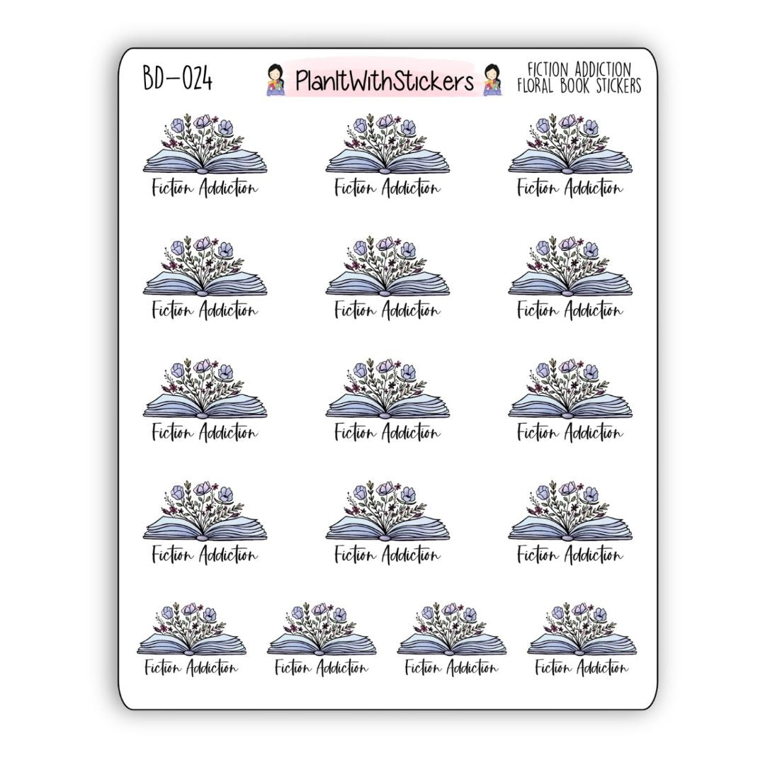 Fiction Addiction Floral Book Sticker
