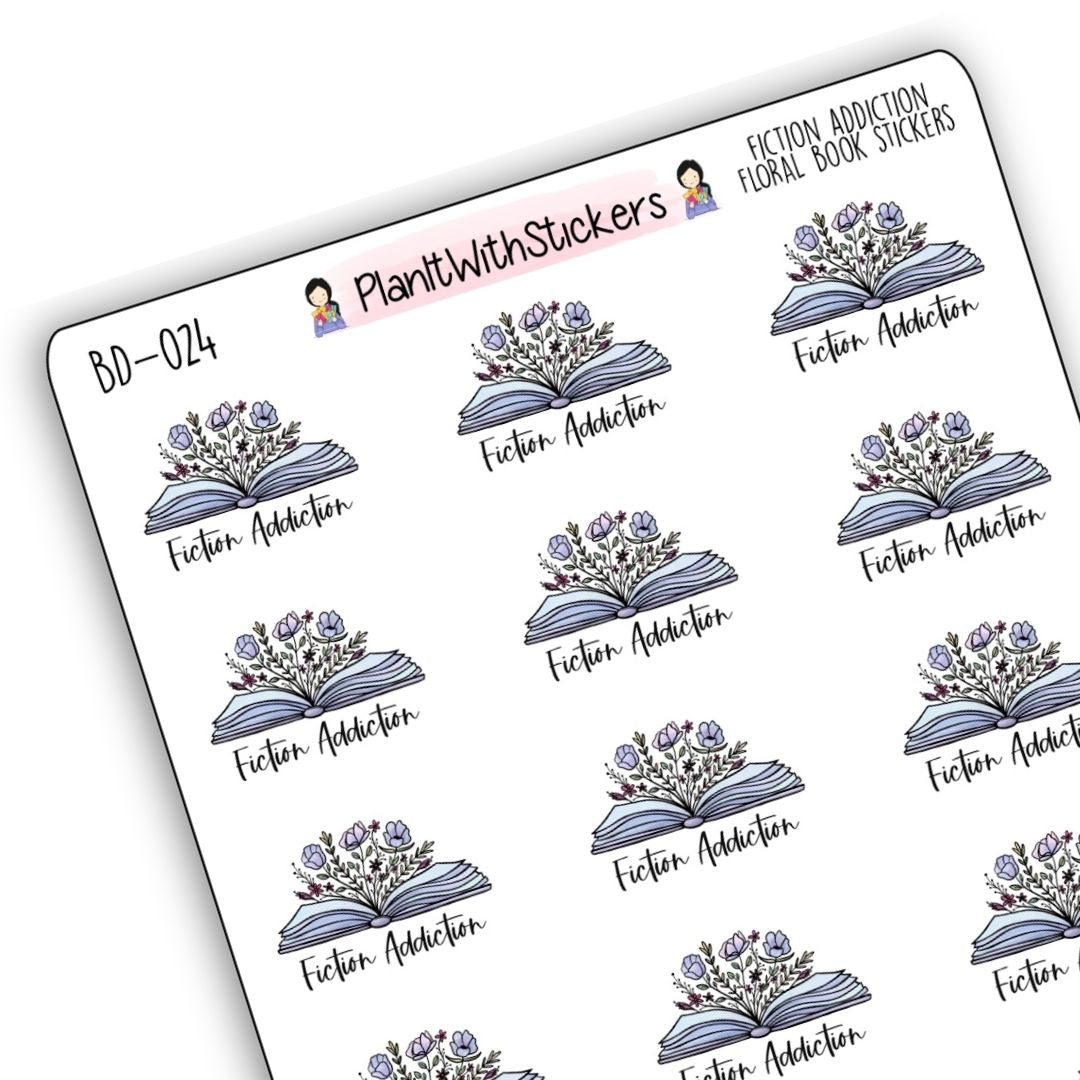 Fiction Addiction Floral Book Sticker