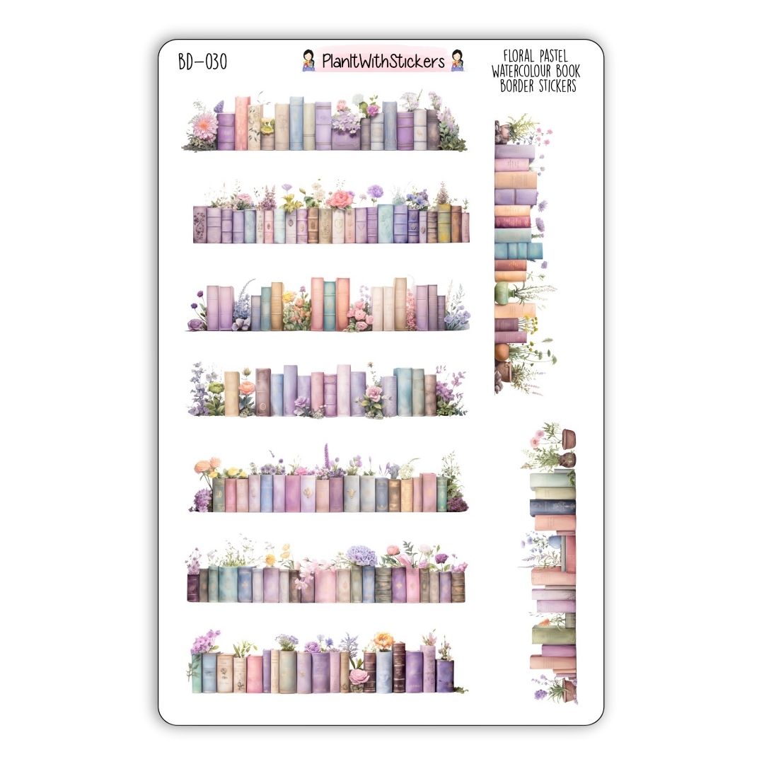 Floral Pastel Watercolour Book Border Deco Stickers