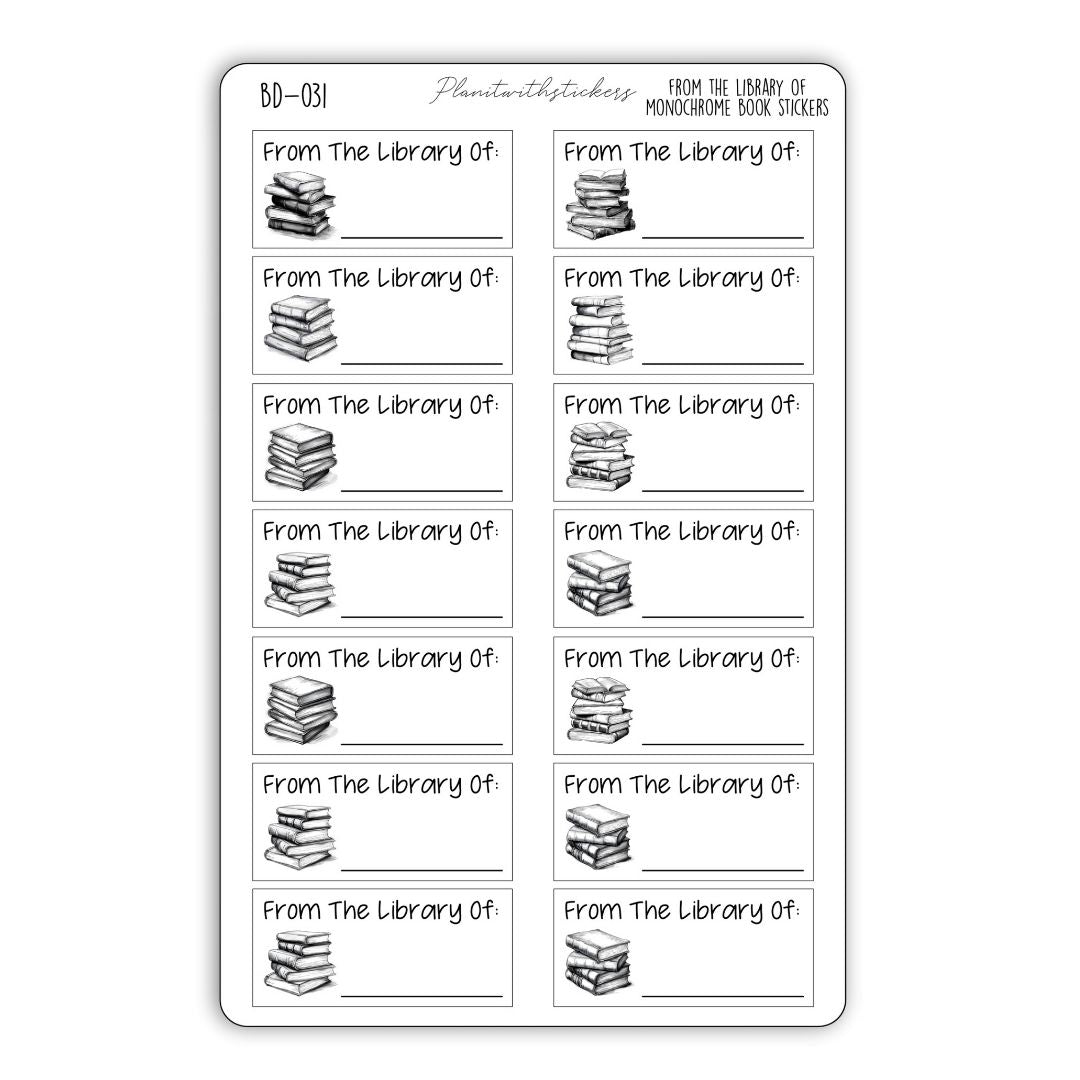 From The Library Of Monochrome Book Labelling Stickers