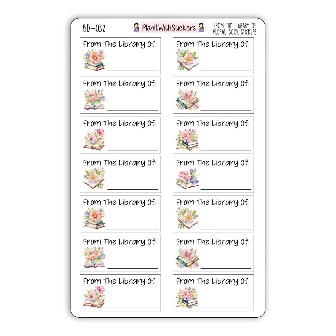 From The Library Of Floral Watercolour Book Labelling Stickers
