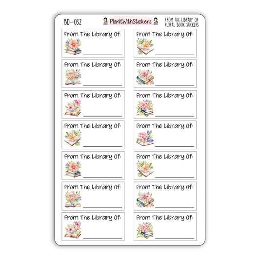 From The Library Of Floral Watercolour Book Labelling Stickers