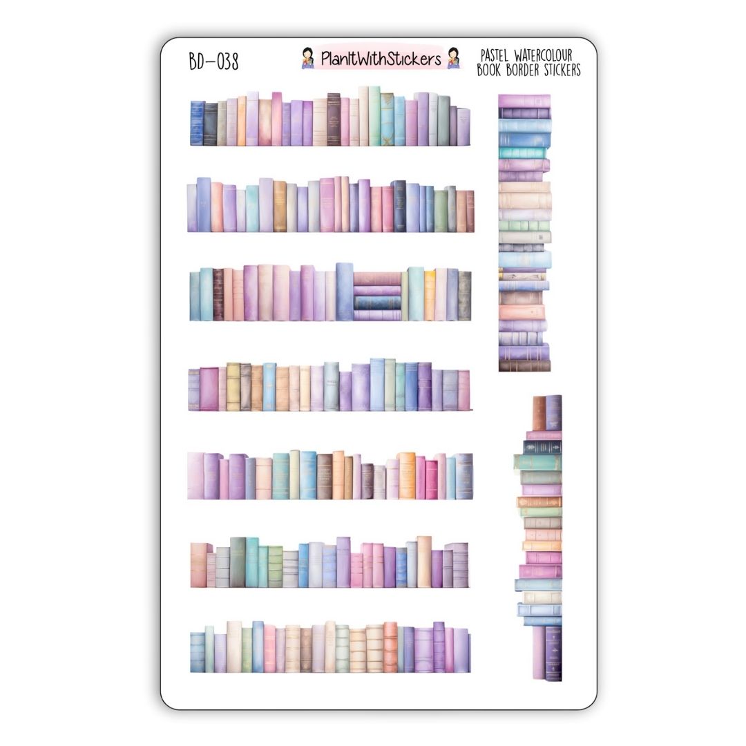 Pastel Watercolour Book Border Deco Stickers