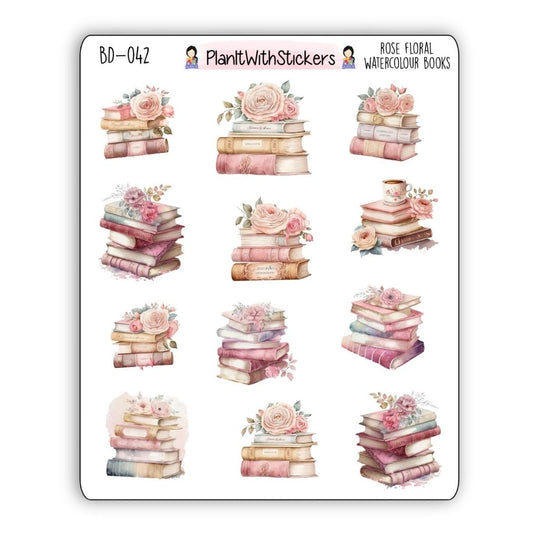 Rose Watercolour Floral Book Icon Stickers