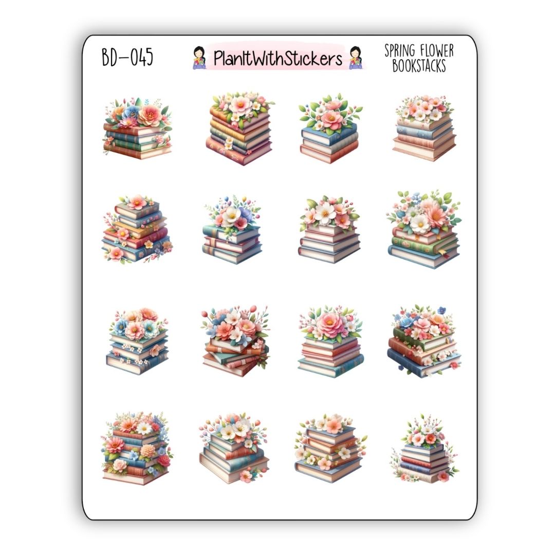 Spring Flower Book Stack Deco Stickers