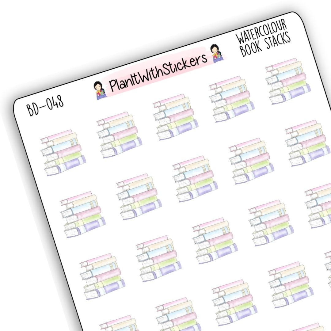 147A - Reading Books Stack of Books Reading Stickers for , Plum Paper, Recollections, and similar planners