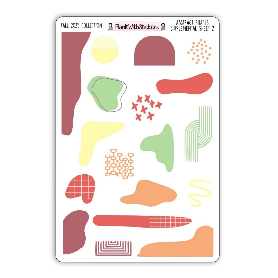 Abstract Shapes Journal Stickers – 2 Sheets - Fall 2025 Collection