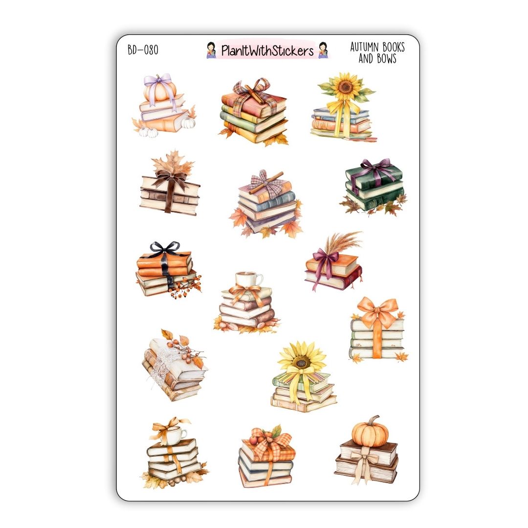 Autumn Books and Bows Bookish Decorative Stickers - Fall 2025 Collection