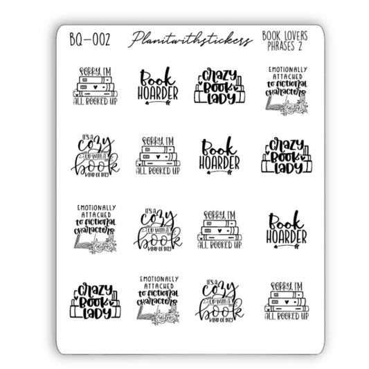 Book Lovers Quote and Phrases Sticker Sheet - VERSION 2