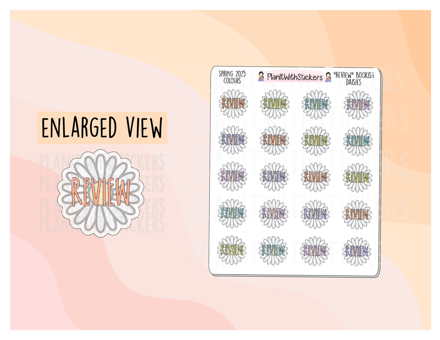 "Review" Bookish Daisy Book Journal Prompt Sticker - Spring 2025 Colours