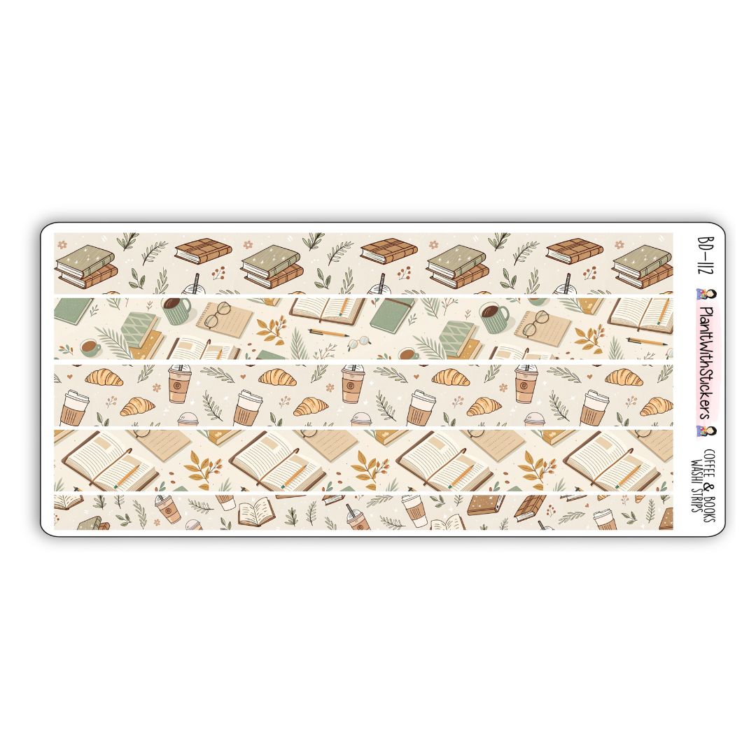 Coffee and Books Long Washi Strips