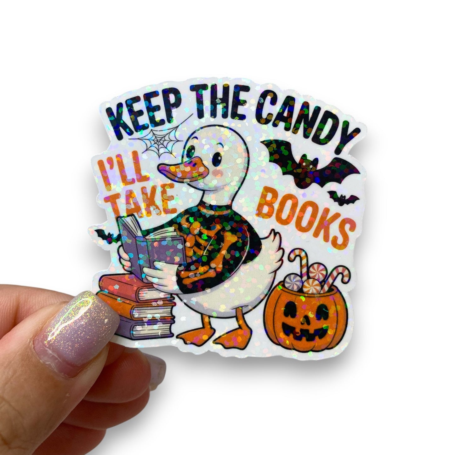 Keep the Candy Halloween Duck Holographic Vinyl Die Cut Sticker