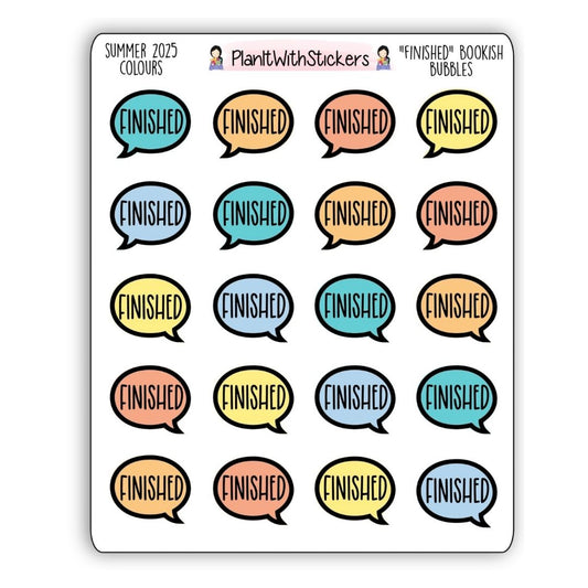 “Finished” Bookish Bubbles Journaling Stickers – Summer 2025 Collection
