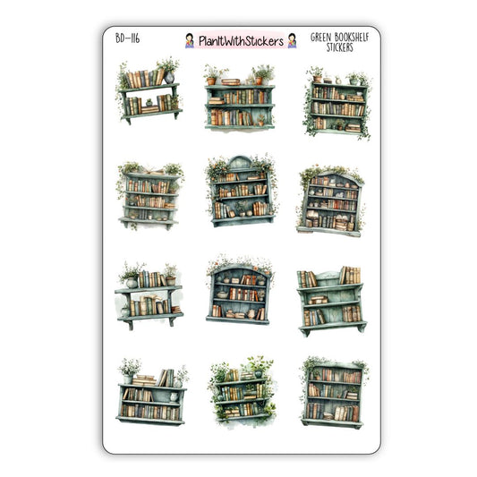 Green Plants Bookshelves Book Journal Deco Stickers