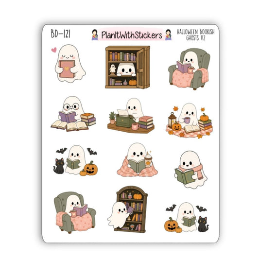 Halloween Bookish Ghosts Sticker Sheet V2