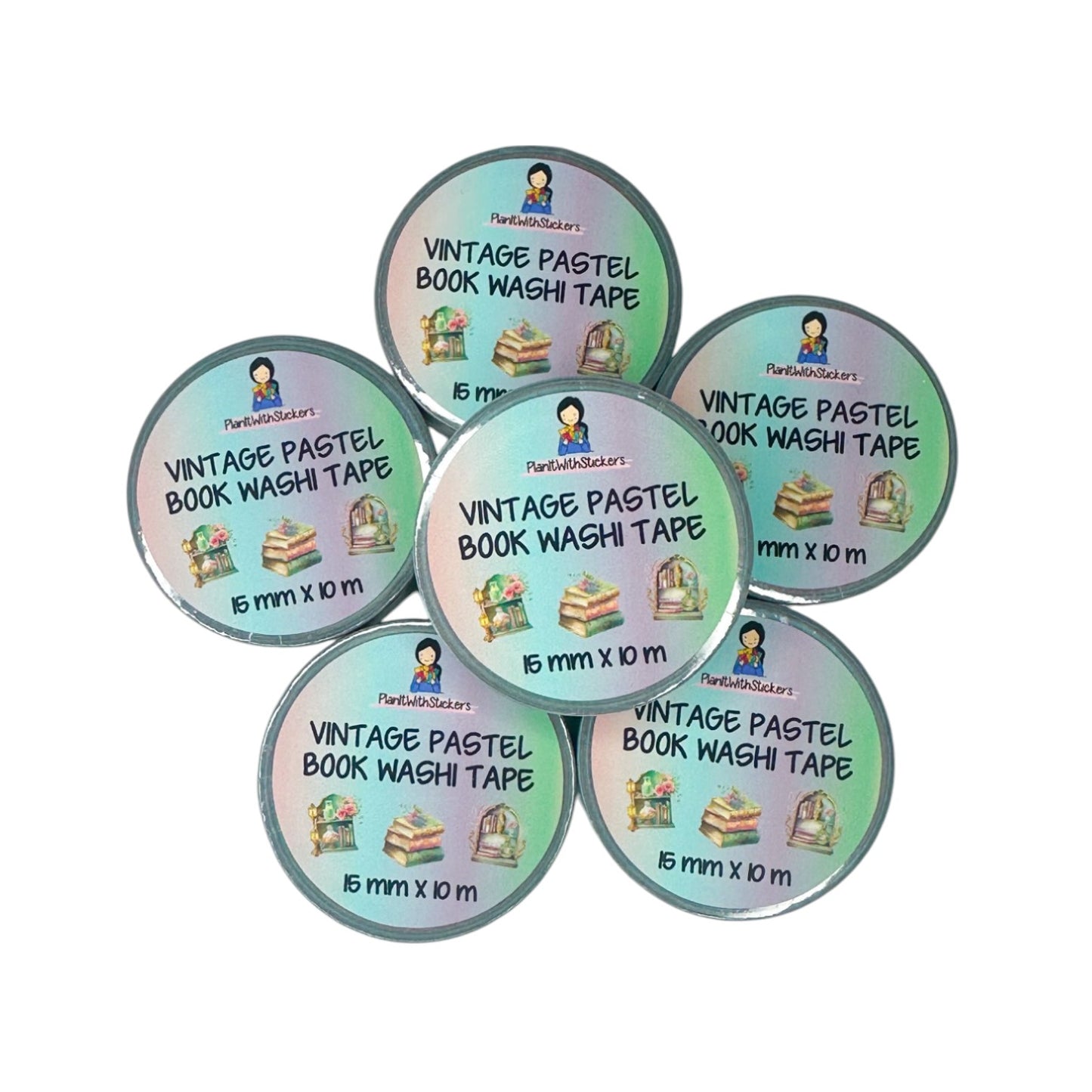 "Vintage Pastel Books" Books and Reading Washi Tape Roll