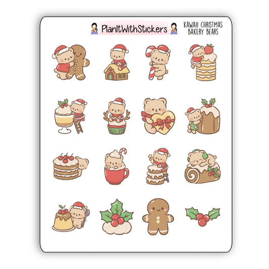 Kawaii Christmas Bakery Bears Stickers