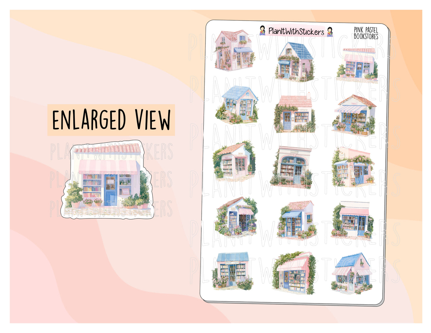 Pink Pastel Book Shop Store Front Stickers