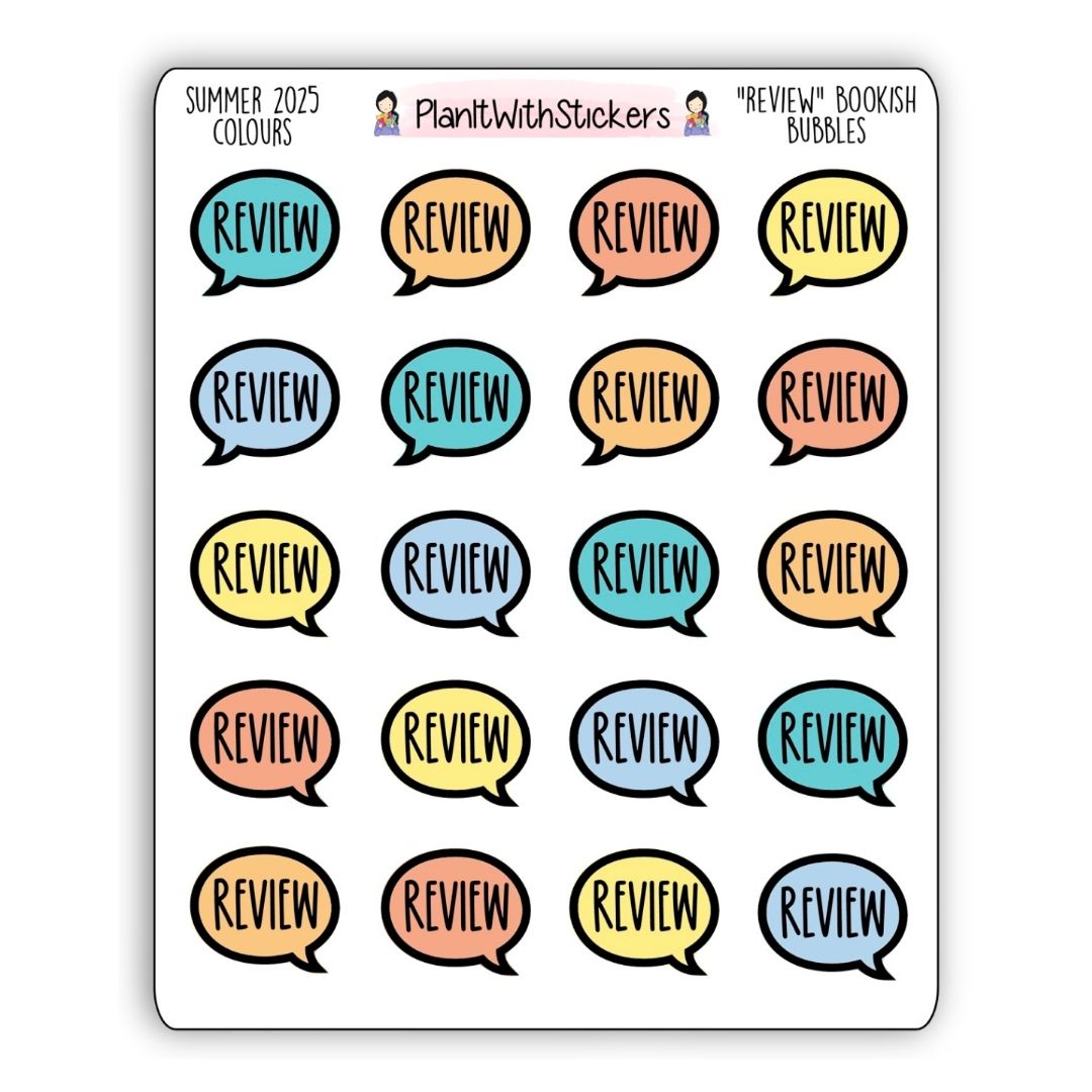 “Review” Bookish Bubbles Journaling Stickers – Summer 2025 Collection