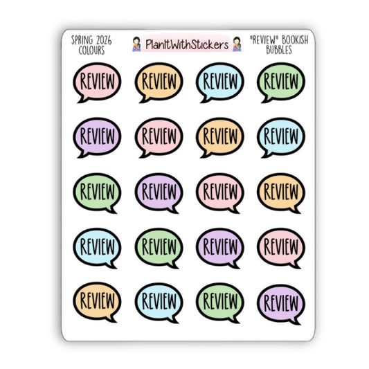 "Review" Bookish Bubbles Book Review Sticker - Spring 2026
