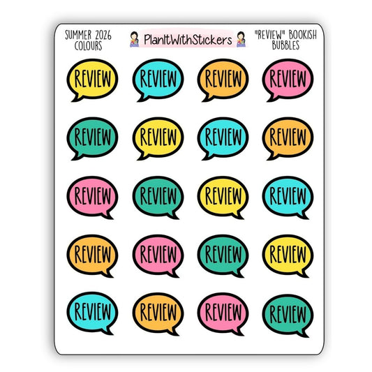 "Review" Bookish Bubbles Book Review Sticker - Summer 2026