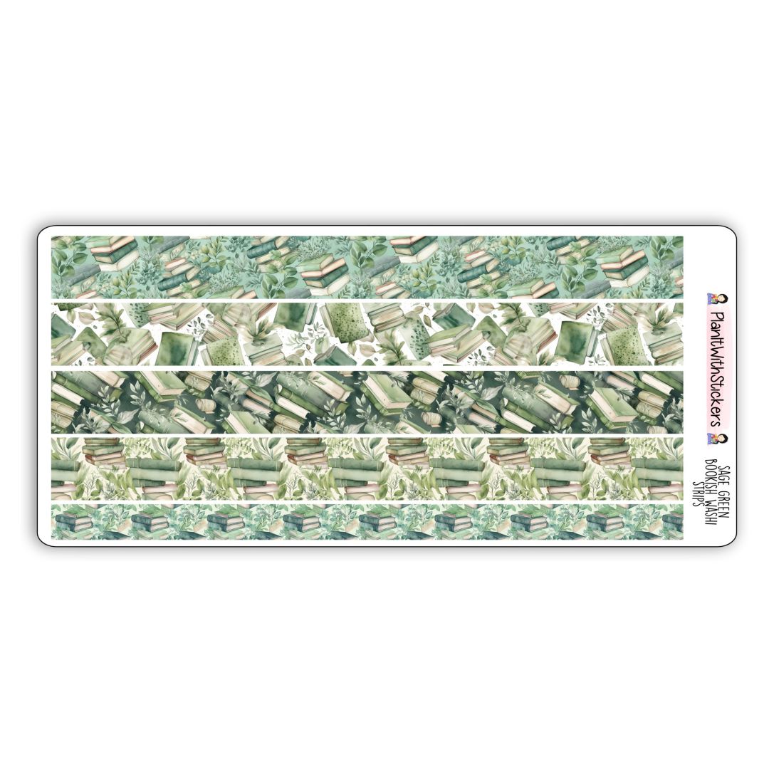 Sage Green Bookish Long Washi Strips