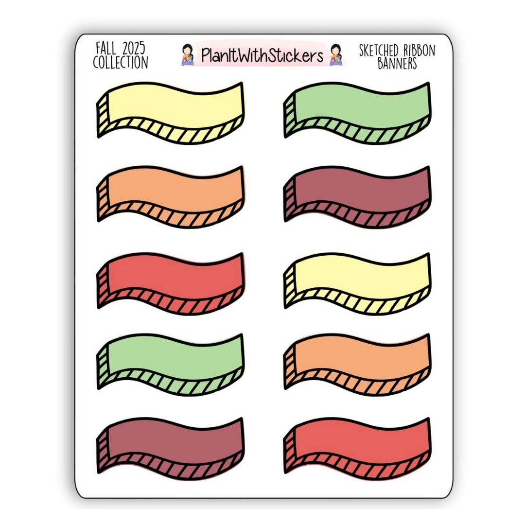 Sketched Ribbon Banner Stickers – Fall 2025 Collection