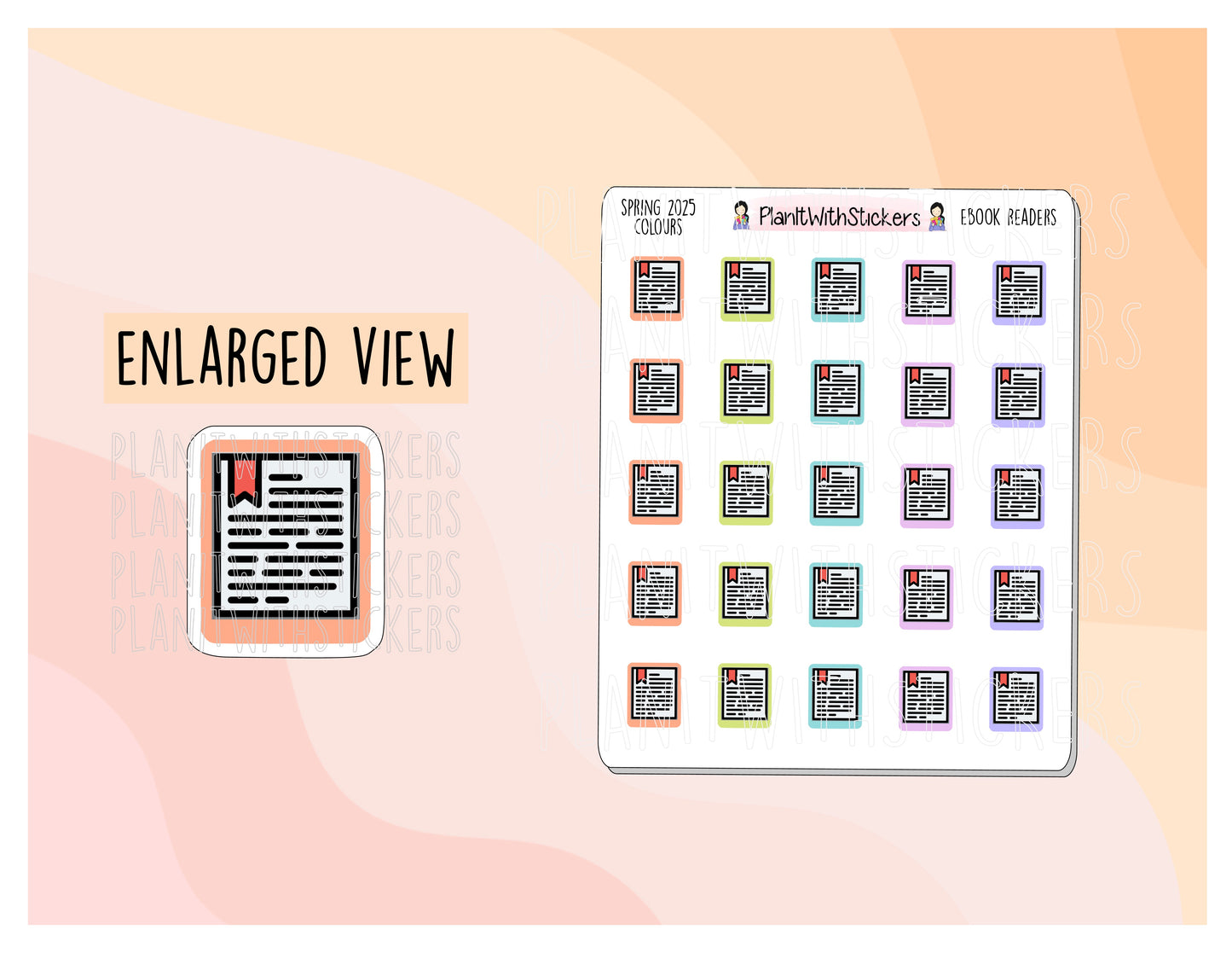 E-Reader Icon Sticker for Tracking Reading on Digital/Tablet - Spring 2025 Colours
