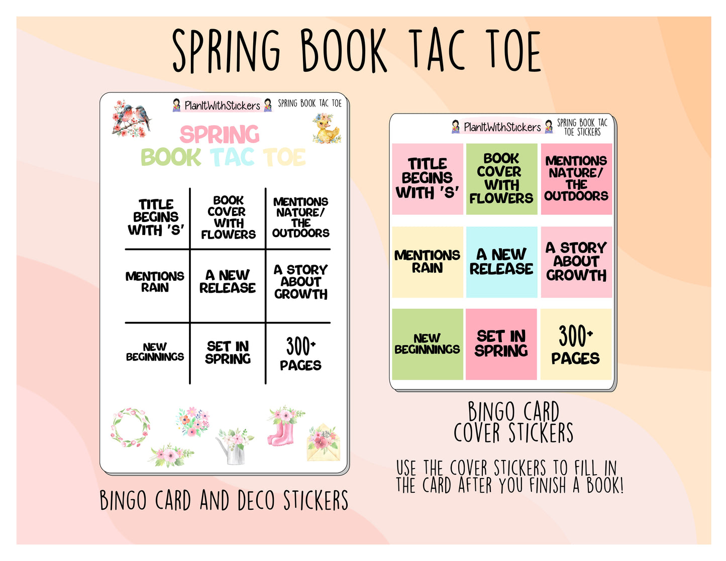 Spring Book Tac Toe Reading Challenge/Game Stickers